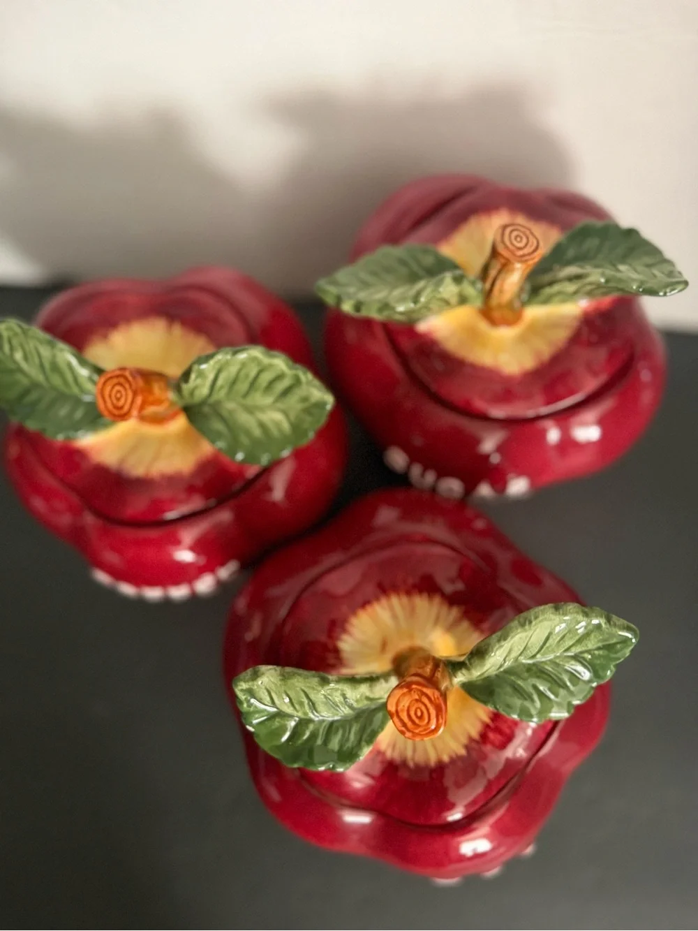 Red Apple Ceramic Tea Coffee Sugar Canister Set - Home Kitchen